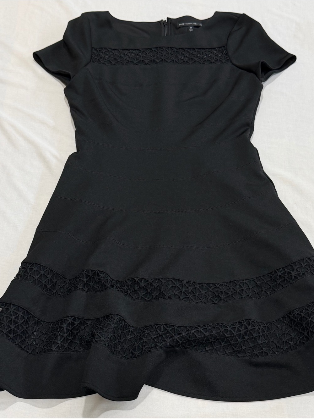 White House Black Market Mesh Inset Banded Fit-AndFlare Dress Black SZ 10